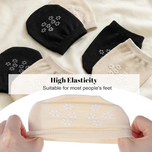 Larrel 6 Pairs Women's Toe Socks for Mules, Toe Topper Cover Socks, No Show Toe-Covers, Slip-On Toes Toppers Liners, Half Sock for Clog, Flats, High Heels, Sandal and Slippers (Black, Beige) in Kuwait