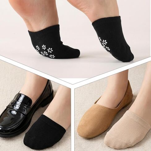 Larrel 6 Pairs Women's Toe Socks for Mules, Toe Topper Cover Socks, No Show Toe-Covers, Slip-On Toes Toppers Liners, Half Sock for Clog, Flats, High Heels, Sandal and Slippers (Black, Beige) in Kuwait