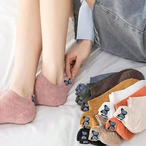 10 Pairs of Embroidered Ankle Socks with Butterfly Design - Breathable, Sweat Absorbent, Simple and Comfortable Low-cut Socks, Machine Washable, Cute Sock in Saudi Arabia