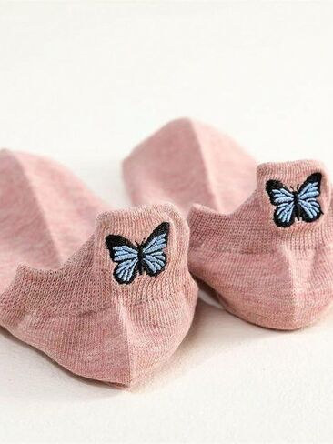 10 Pairs of Embroidered Ankle Socks with Butterfly Design - Breathable, Sweat Absorbent, Simple and Comfortable Low-cut Socks, Machine Washable, Cute Sock in Saudi Arabia