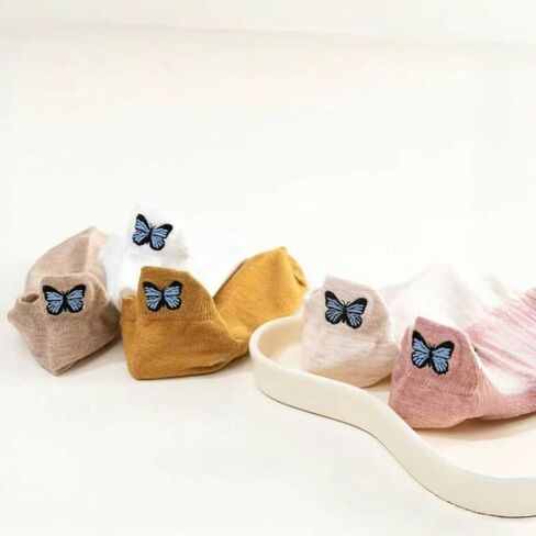 10 Pairs of Embroidered Ankle Socks with Butterfly Design - Breathable, Sweat Absorbent, Simple and Comfortable Low-cut Socks, Machine Washable, Cute Sock in Saudi Arabia