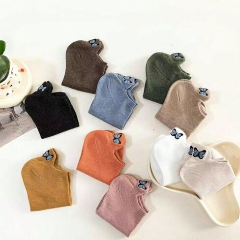 10 Pairs of Embroidered Ankle Socks with Butterfly Design - Breathable, Sweat Absorbent, Simple and Comfortable Low-cut Socks, Machine Washable, Cute Sock in Saudi Arabia