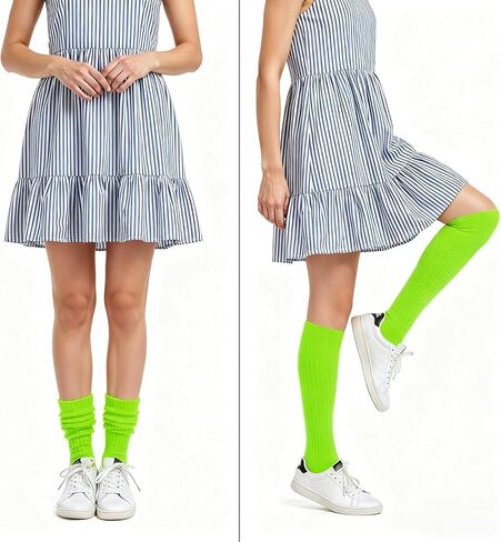 Yolev Slouch Socks for Women,80s 90s Knee High Scrunch Socks, Extra Long Soft Leg Warmers,Glow in the Dark Party Accessories in Saudi Arabia