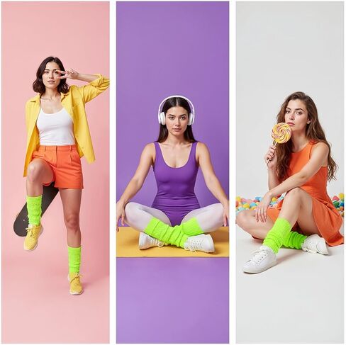 Yolev Slouch Socks for Women,80s 90s Knee High Scrunch Socks, Extra Long Soft Leg Warmers,Glow in the Dark Party Accessories in Saudi Arabia