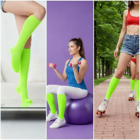 Yolev Slouch Socks for Women,80s 90s Knee High Scrunch Socks, Extra Long Soft Leg Warmers,Glow in the Dark Party Accessories in Saudi Arabia
