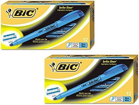 BIC : Brite Liner Highlighter, Chisel Tip, Fluorescent Blue Ink, 12 per Pack -:- Sold as 2 Packs of - 12 - / - Total of 24 Each in Saudi Arabia