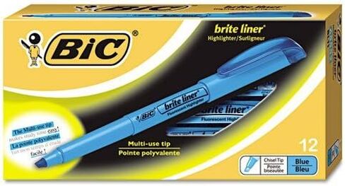 BIC : Brite Liner Highlighter, Chisel Tip, Fluorescent Blue Ink, 12 per Pack -:- Sold as 2 Packs of - 12 - / - Total of 24 Each in Saudi Arabia
