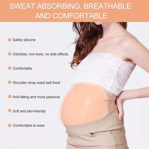 Pregnancy Cosplay Props, 2-4 months/4-5 Month Fake Pregnancy Belly Silicone Artificial Pregnant Tummy Photography Props with Straps(2-4 Months) in Kuwait