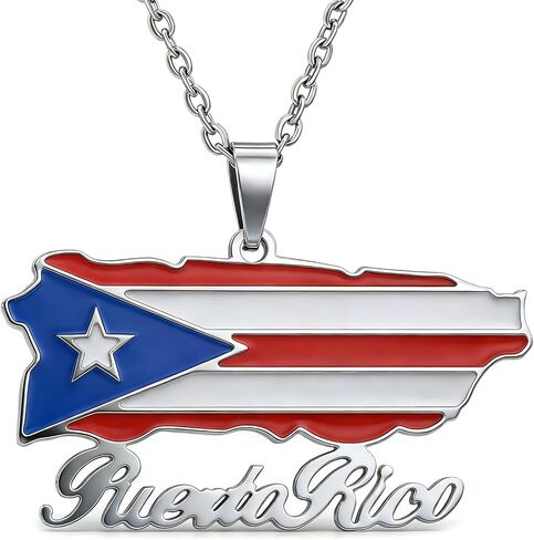 Fashion Stainless Steel Puerto Rico Map Pendant Country Flag Pattern Necklace in Kuwait
