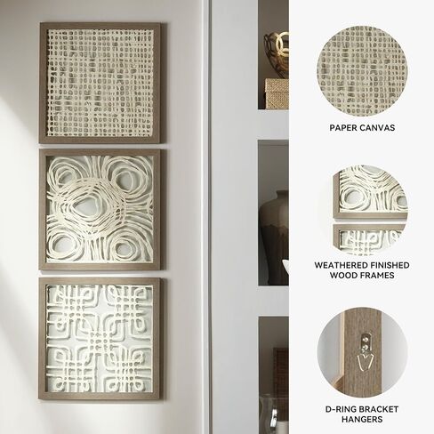 Signature Design by Ashley 3 Piece Odella Abstract Wood Framed Wall Décor, 20 x 20, Cream & Taupe in Saudi Arabia