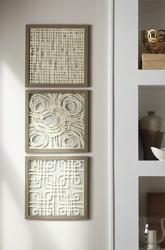 Signature Design by Ashley 3 Piece Odella Abstract Wood Framed Wall Décor, 20 x 20, Cream & Taupe in Saudi Arabia