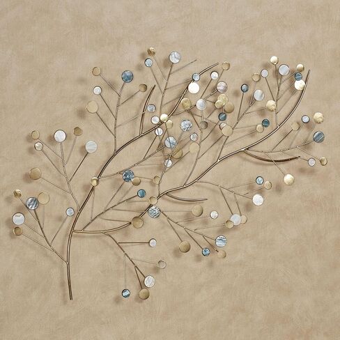 لوحة فنية جدارية معدنية من Touch of Class Modern Aaralynne Capiz Shell Branch باللون الذهبي والعاجي والأزرق القزحي 33 بوصة عرض × 26 ارتفاع in Saudi Arabia