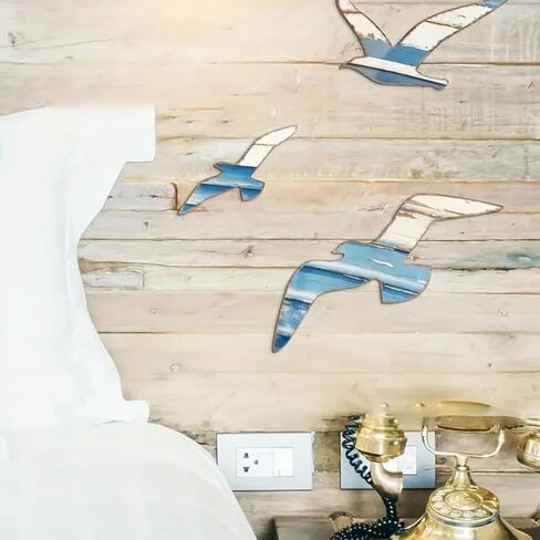 3pcs Seagull Wall Art - Adhesive Nautical Coastal Sculptures, Vintage Beach House Decor for Bathroom/Home in Saudi Arabia