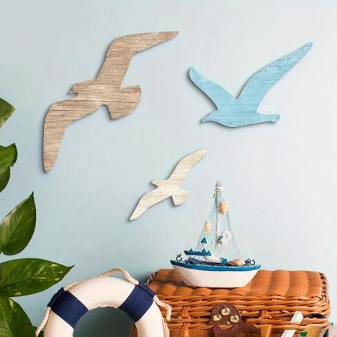3pcs Seagull Wall Art - Adhesive Nautical Coastal Sculptures, Vintage Beach House Decor for Bathroom/Home in Saudi Arabia