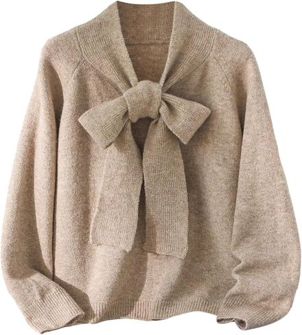 GORGLITTER Women's Plus Size Fall Sweaters Trendy Winter Outfits Cute Bow Tie Front Long Sleeve Pullover Top Jackets in Saudi Arabia