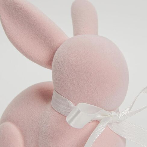 WDS WONDROUS Easter Decorations Bunny Figurines Set of 3, Flocked Rabbit Statues with Bows, Pink & White Resin Spring Home Decor for Tabletop Shelf Mantel Farmhouse Easter Decor Gifts in Saudi Arabia