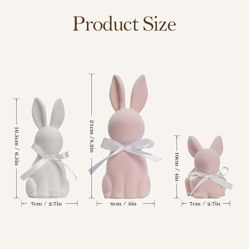 WDS WONDROUS Easter Decorations Bunny Figurines Set of 3, Flocked Rabbit Statues with Bows, Pink & White Resin Spring Home Decor for Tabletop Shelf Mantel Farmhouse Easter Decor Gifts in Saudi Arabia
