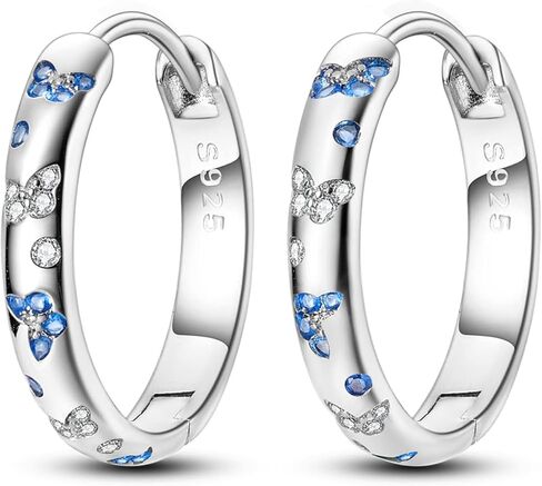 أقراط على شكل فراشة من الفضة الاسترليني أقراط صغيرة رائعة على شكل هوجي هوب هيبوالرجينيك لطيف أزرق أبيض تشيكوسلوفاكيا سباركلي مجوهرات عصرية للنساء in Kuwait