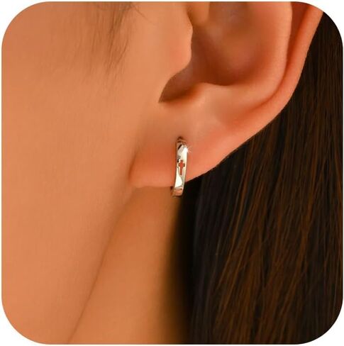 XAYAH 925 الفضة الاسترليني الصليب هوب القرط للنساء الإيمان الأمل Huggie الأطواق أقراط هيبوالرجينيك إلى ابنة أمي لذيذ الجوف الصليب الأذن الكفة الأقراط المسيحية الدينية عيد الفصح مجوهرات الهدايا in Kuwait