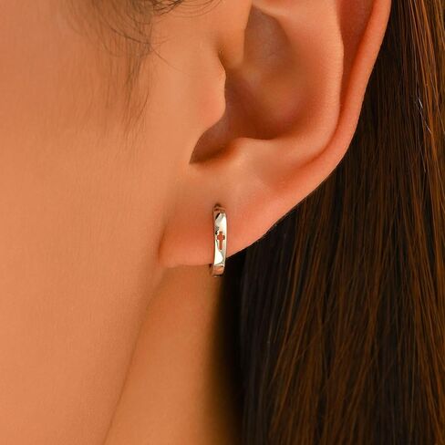 XAYAH 925 الفضة الاسترليني الصليب هوب القرط للنساء الإيمان الأمل Huggie الأطواق أقراط هيبوالرجينيك إلى ابنة أمي لذيذ الجوف الصليب الأذن الكفة الأقراط المسيحية الدينية عيد الفصح مجوهرات الهدايا in Kuwait