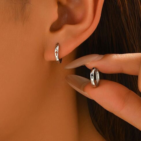 XAYAH 925 الفضة الاسترليني الصليب هوب القرط للنساء الإيمان الأمل Huggie الأطواق أقراط هيبوالرجينيك إلى ابنة أمي لذيذ الجوف الصليب الأذن الكفة الأقراط المسيحية الدينية عيد الفصح مجوهرات الهدايا in Kuwait