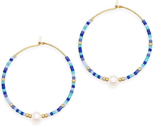 Seed Beaded Pearl Gold Hoop Earrings for Women, Boho Handmade Statement Colorful Beads Circle Earing Summer Beach Jewelry Gift. in Saudi Arabia