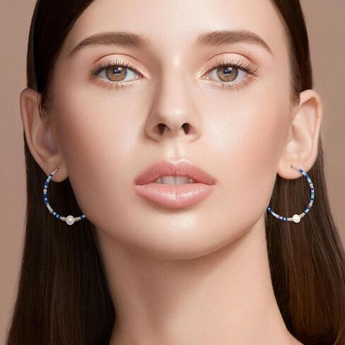 Seed Beaded Pearl Gold Hoop Earrings for Women, Boho Handmade Statement Colorful Beads Circle Earing Summer Beach Jewelry Gift. in Saudi Arabia