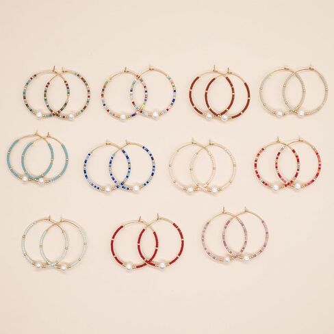 Seed Beaded Pearl Gold Hoop Earrings for Women, Boho Handmade Statement Colorful Beads Circle Earing Summer Beach Jewelry Gift. in Saudi Arabia