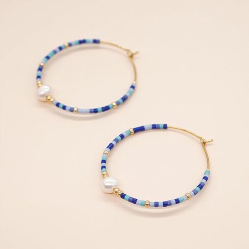 Seed Beaded Pearl Gold Hoop Earrings for Women, Boho Handmade Statement Colorful Beads Circle Earing Summer Beach Jewelry Gift. in Saudi Arabia