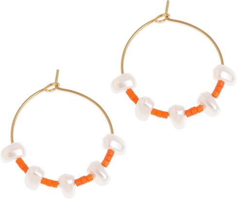 Seed Beaded Pearl Gold Hoop Earrings for Women, Boho Handmade Statement Colorful Beads Circle Earing Summer Beach Jewelry Gift. in Saudi Arabia