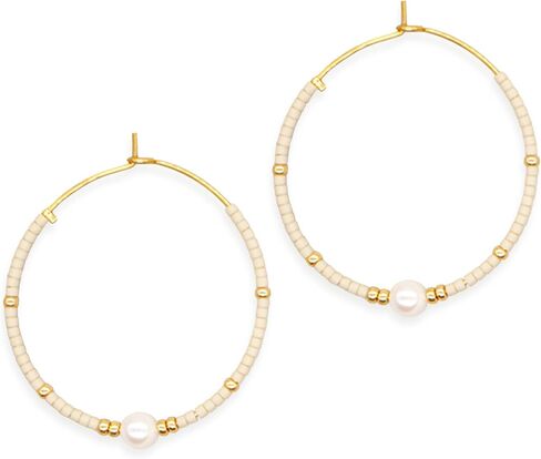 Seed Beaded Pearl Gold Hoop Earrings for Women, Boho Handmade Statement Colorful Beads Circle Earing Summer Beach Jewelry Gift. in Saudi Arabia