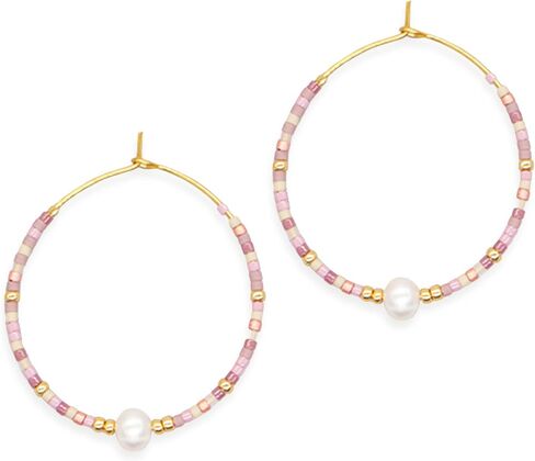 Seed Beaded Pearl Gold Hoop Earrings for Women, Boho Handmade Statement Colorful Beads Circle Earing Summer Beach Jewelry Gift. in Saudi Arabia