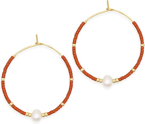 Seed Beaded Pearl Gold Hoop Earrings for Women, Boho Handmade Statement Colorful Beads Circle Earing Summer Beach Jewelry Gift. in Saudi Arabia