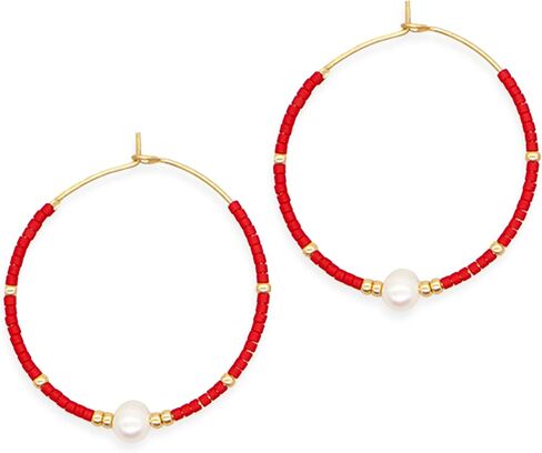 Seed Beaded Pearl Gold Hoop Earrings for Women, Boho Handmade Statement Colorful Beads Circle Earing Summer Beach Jewelry Gift. in Saudi Arabia