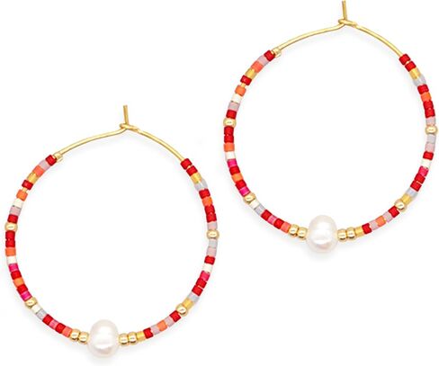 Seed Beaded Pearl Gold Hoop Earrings for Women, Boho Handmade Statement Colorful Beads Circle Earing Summer Beach Jewelry Gift. in Saudi Arabia