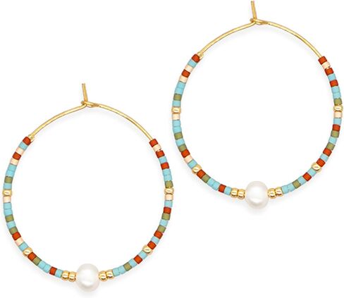 Seed Beaded Pearl Gold Hoop Earrings for Women, Boho Handmade Statement Colorful Beads Circle Earing Summer Beach Jewelry Gift. in Saudi Arabia