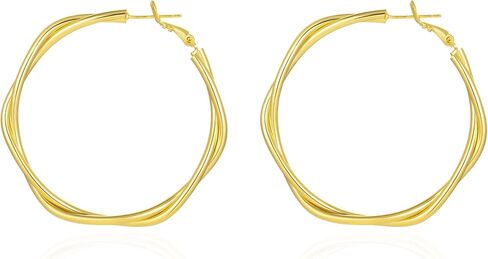 أقراط ذهبية للنساء، أقراط متدلية ذهبية مكتنزة عصرية هندسية مطلية بالذهب عيار 14 قيراط أقراط حلقية هدايا مجوهرات الاحتفالات in Kuwait