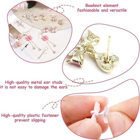 6 أزواج من الأقراط الوردية للنساء، مجموعة أقراط متدلية من حجر الراين الوردي الفاتح واللؤلؤ، أقراط فيونكة أنيقة ولطيفة، هدايا عيد الحب للنساء in Kuwait