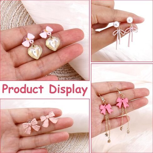 6 أزواج من الأقراط الوردية للنساء، مجموعة أقراط متدلية من حجر الراين الوردي الفاتح واللؤلؤ، أقراط فيونكة أنيقة ولطيفة، هدايا عيد الحب للنساء in Kuwait