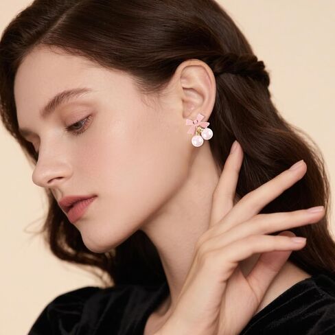 6 أزواج من الأقراط الوردية للنساء، مجموعة أقراط متدلية من حجر الراين الوردي الفاتح واللؤلؤ، أقراط فيونكة أنيقة ولطيفة، هدايا عيد الحب للنساء in Kuwait