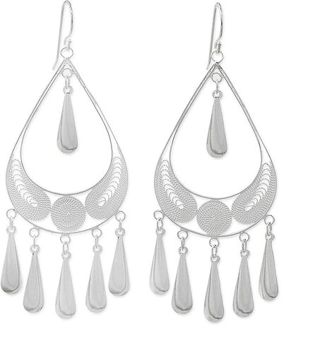 NOVICA Artisan Handmade Sterling Silver Filigree Earrings Chandelier Statement Thailand [3 in L x 1.2 in W] 'Mystic Rain' in Saudi Arabia