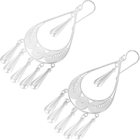NOVICA Artisan Handmade Sterling Silver Filigree Earrings Chandelier Statement Thailand [3 in L x 1.2 in W] 'Mystic Rain' in Saudi Arabia