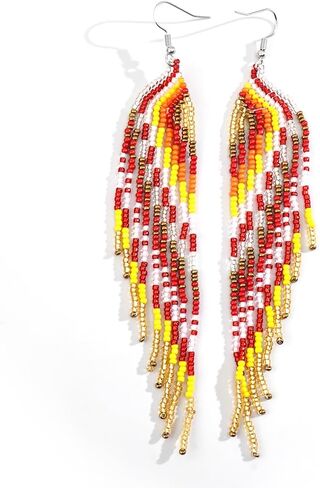 Handmade Seed Bead Earrings for Women-Large Long Tassel Fringe Dangle, Ethnic Tribal Statement Jewelry with Gold Hypoallergenic Hooks, Holiday, Summer Beach&Daily Gift in Kuwait