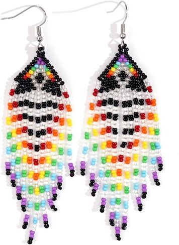 Handmade Seed Bead Earrings for Women-Large Long Tassel Fringe Dangle, Ethnic Tribal Statement Jewelry with Gold Hypoallergenic Hooks, Holiday, Summer Beach&Daily Gift in Saudi Arabia