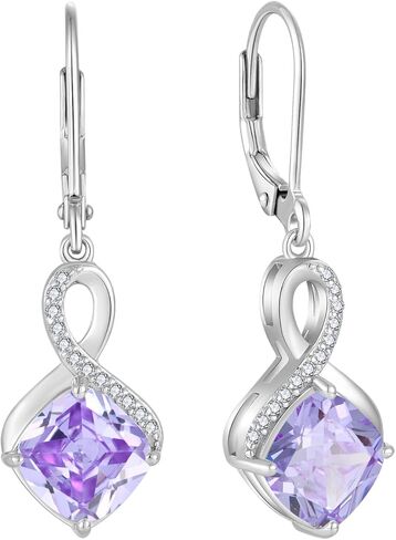 FJ Princess Cut Dangle Drop Earrings 925 Sterling Silver Infinity Leverback Earrings Birthstone Jewelry Gifts for Women in Kuwait