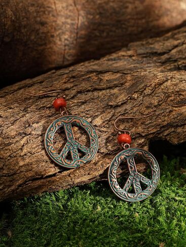 MINACHI Vintage Boho Hippie Peace Sign Dangle Drop Earrings, Bohemian Hippie Jewelry Gift for Women in Saudi Arabia