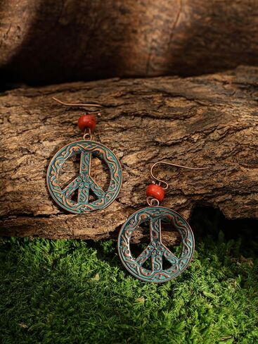 MINACHI Vintage Boho Hippie Peace Sign Dangle Drop Earrings, Bohemian Hippie Jewelry Gift for Women in Saudi Arabia