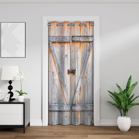 Closed Wooden Door Door Curtain for Doorway Rustic Vintage Barn Door Countryside Farmhouse Old Wooden Planks Print Closet Door Cover Curtain for Bedroom Living Room Decor 33x79 Inch,1 Panel in Kuwait