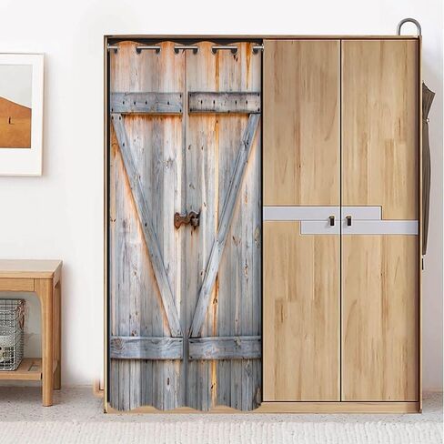 Closed Wooden Door Door Curtain for Doorway Rustic Vintage Barn Door Countryside Farmhouse Old Wooden Planks Print Closet Door Cover Curtain for Bedroom Living Room Decor 33x79 Inch,1 Panel in Kuwait