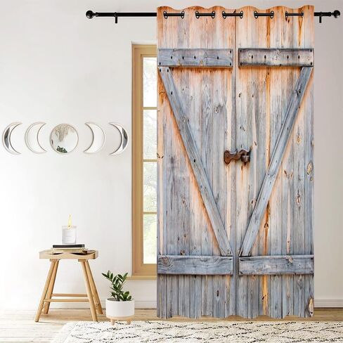 Closed Wooden Door Door Curtain for Doorway Rustic Vintage Barn Door Countryside Farmhouse Old Wooden Planks Print Closet Door Cover Curtain for Bedroom Living Room Decor 33x79 Inch,1 Panel in Kuwait